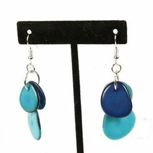 Tagua Nut BLUE TURQUOISE Drop Dangle Earrings